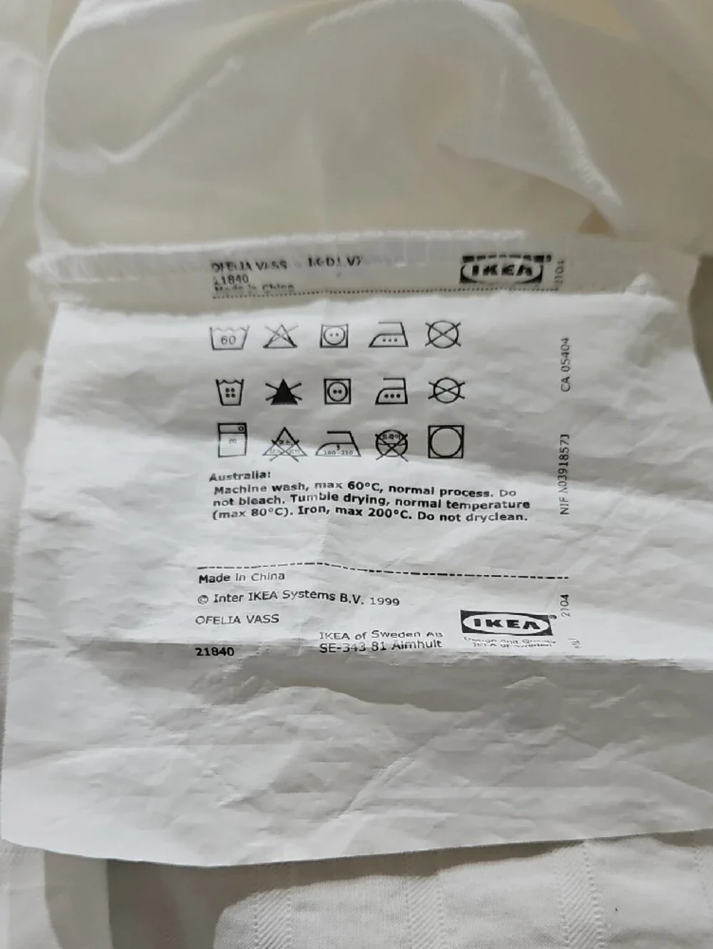 IKEA Ofelia Vass White Cotton Snap Closure King Duvet Standard/Queen Pillow Sham